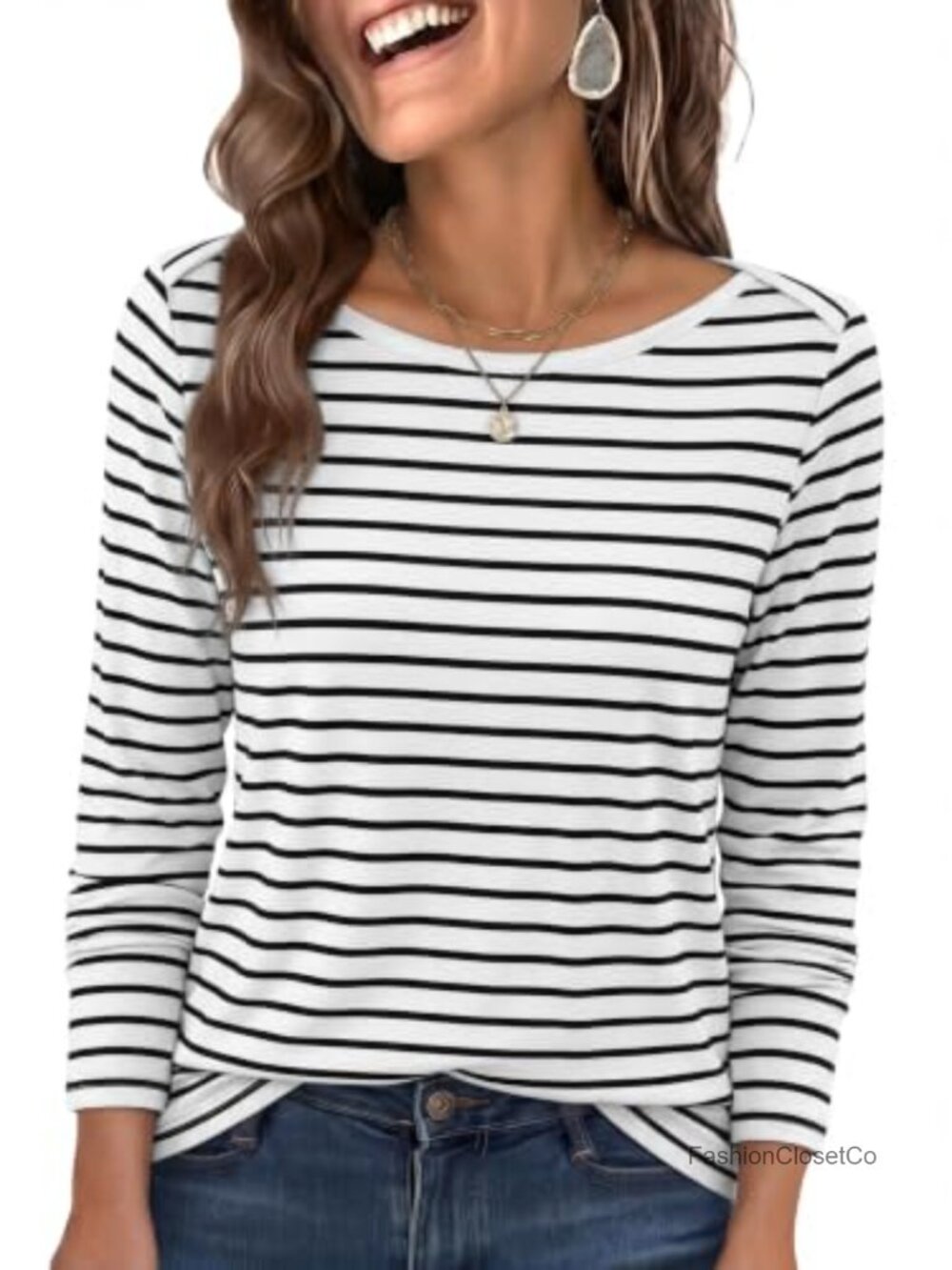Women's Boat Neck Long Sleeve T-Shirt Soft Stretch Casual Top